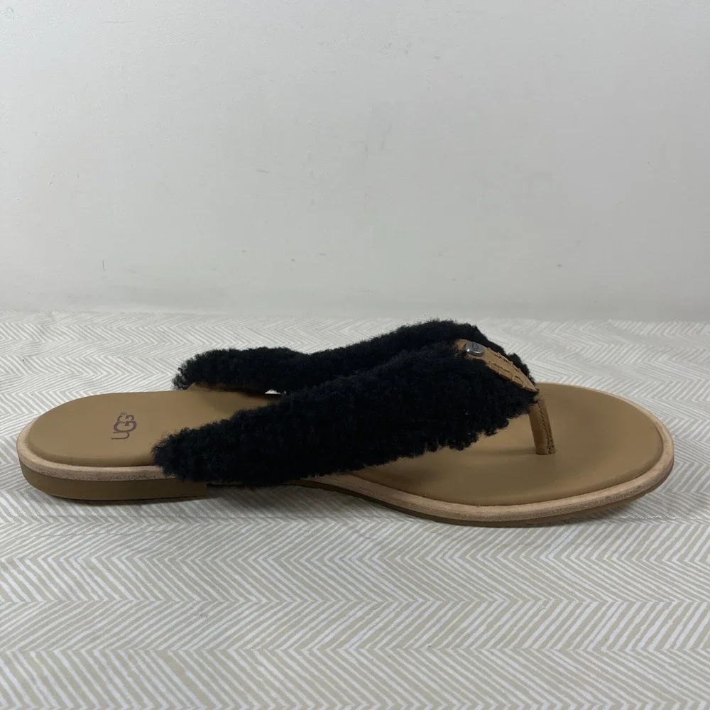 UGG Alicia Womens 12 Shearling Sherpa Sandals 1101030 Black Slip On Flip Flop